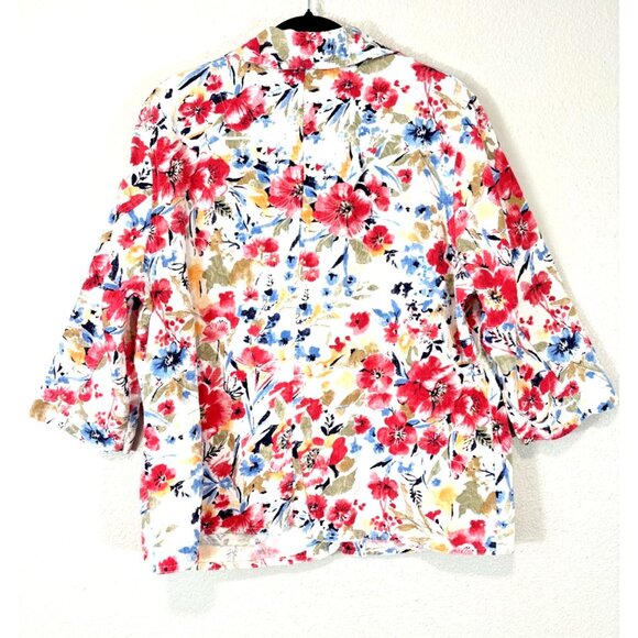Koret Floral Light Jacket Blazer 16W Cotton 3/4 Sleeve Button Front Top - Picture 4 of 8